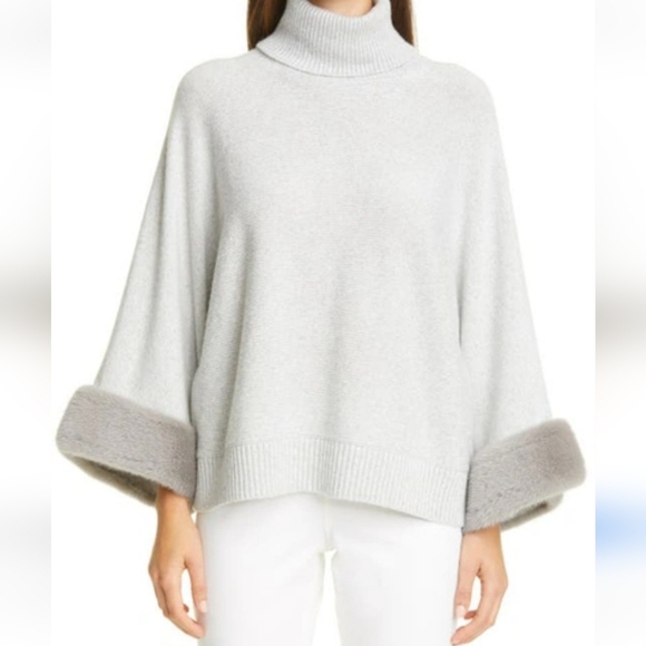Lafayette 148 NWTs Genuine Mink Fur Cuff Cashmere Blend Sweater - Picture 1 of 12